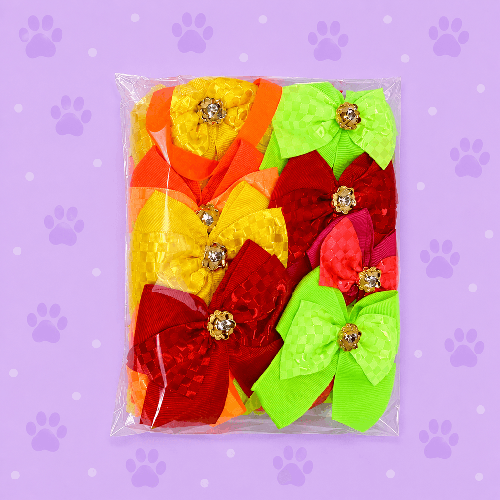 Laço de Pescoço Flor com Strass Cores Quentes — pacote c/ 15