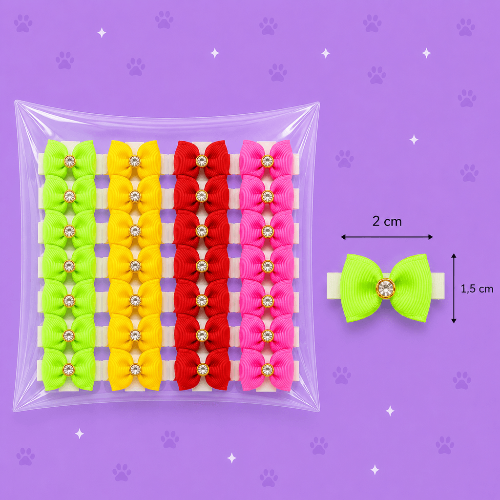 Laço Micro Neon Sortido com Strass — pacote c/ 40