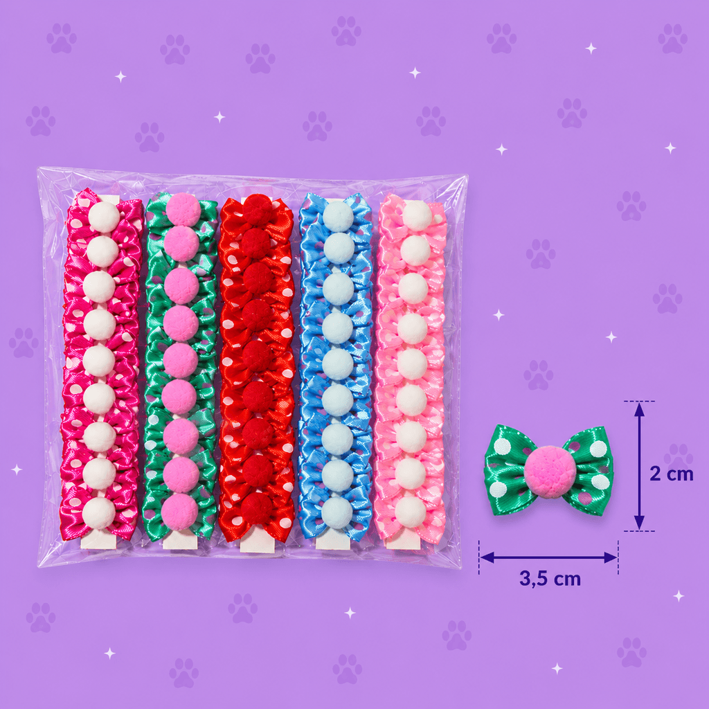 Laço Poá com Pompom Colorido — pacote c/ 32
